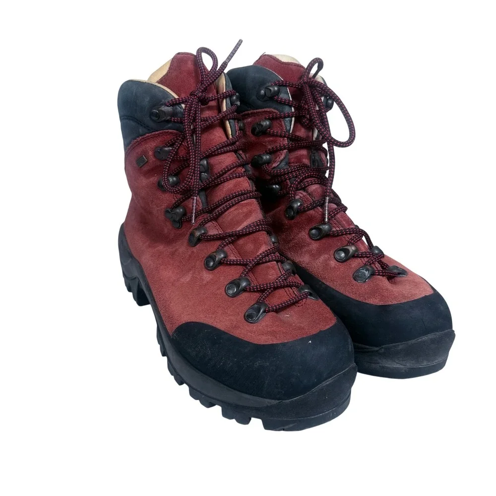 Tecnica Hiking Boots Mens 9 Red Gore-Tex Suede Vibram Waterproof Backpacking